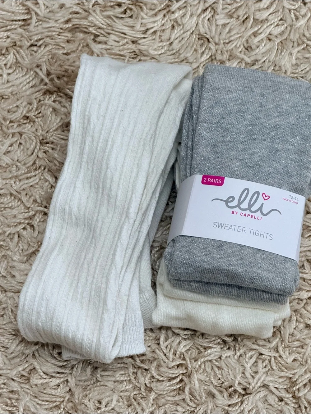 Ella by Capelli Sweater Tights – 3 Pairs (Gray, White & Silver) – Size 12‑14